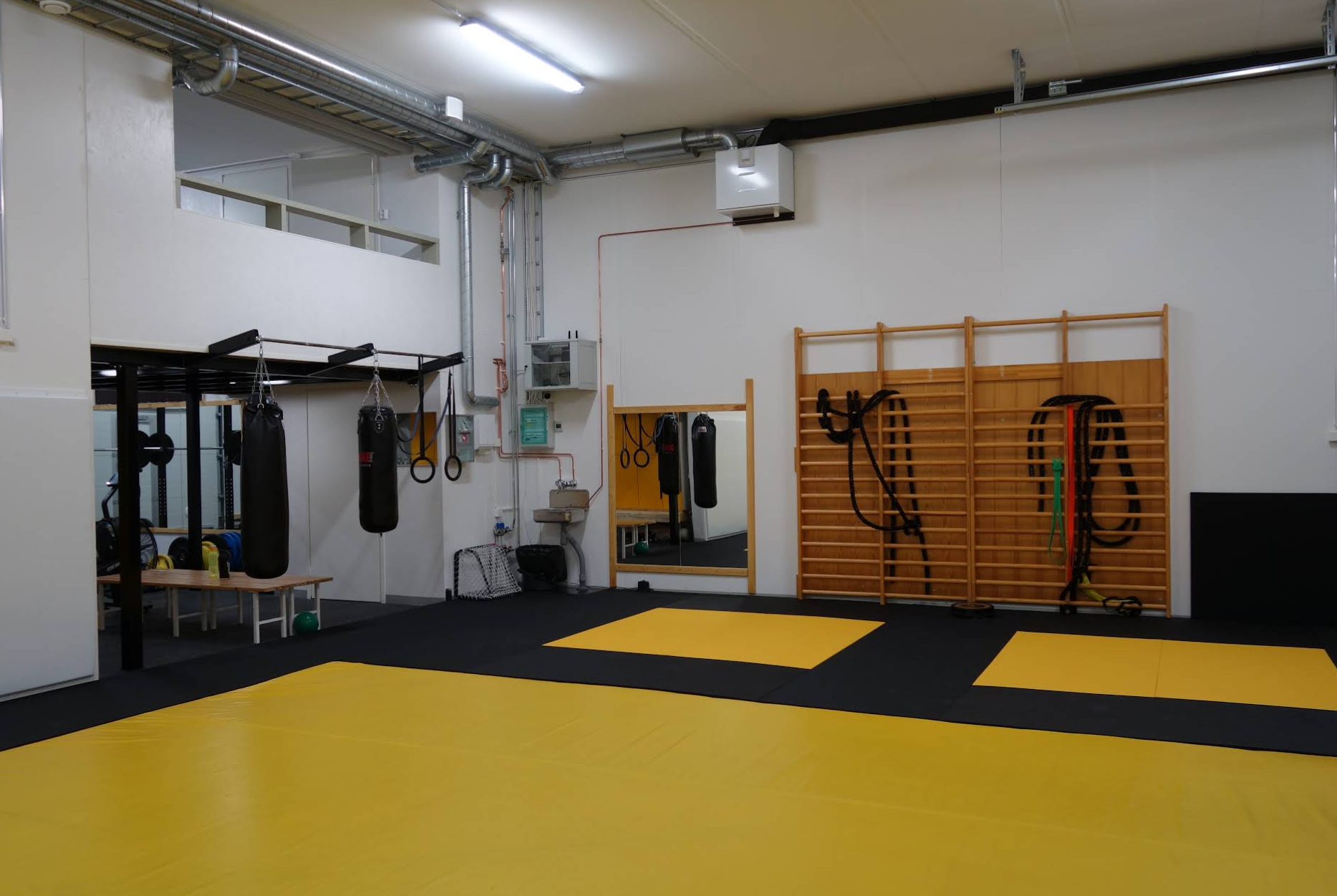 Terästien salin keltamusta tatami ja harjoittelutila